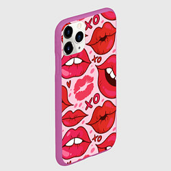 Чехол iPhone 11 Pro матовый Губы ХО паттерн, цвет: 3D-фиолетовый — фото 2