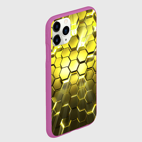 Чехол iPhone 11 Pro матовый Золотые соты / 3D-Фиолетовый – фото 2