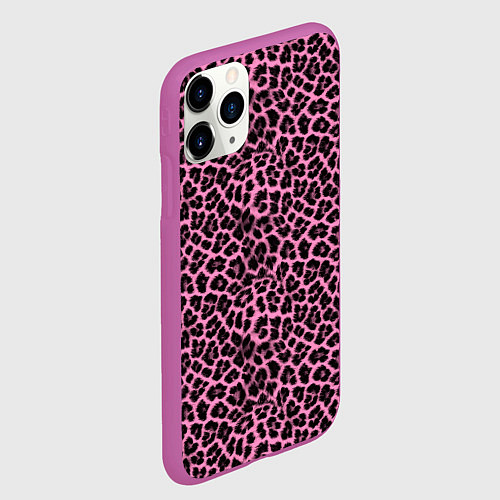 Чехол iPhone 11 Pro матовый Шкура леопарда в черно розовую текстуру / 3D-Фиолетовый – фото 2
