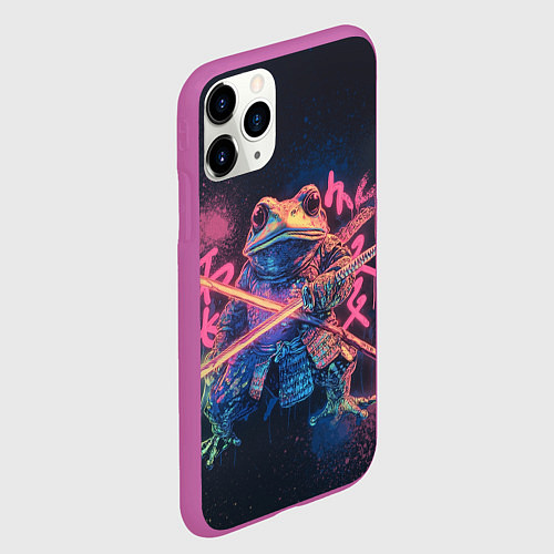 Чехол iPhone 11 Pro матовый Самурай жаба - неоновое граффити крупно / 3D-Фиолетовый – фото 2