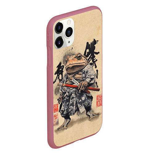 Чехол iPhone 11 Pro матовый Жаба самурай - japan aesthetic / 3D-Малиновый – фото 2