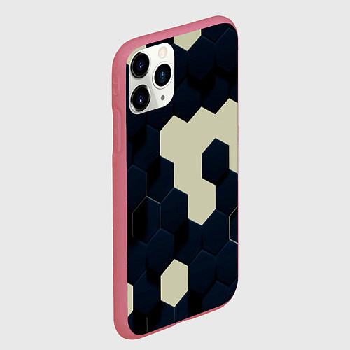 Чехол iPhone 11 Pro матовый Соты абстракция / 3D-Малиновый – фото 2