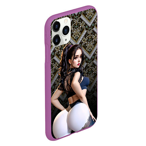 Чехол iPhone 11 Pro матовый Сексуальная девушка в белом обтягивающем белье / 3D-Фиолетовый – фото 2