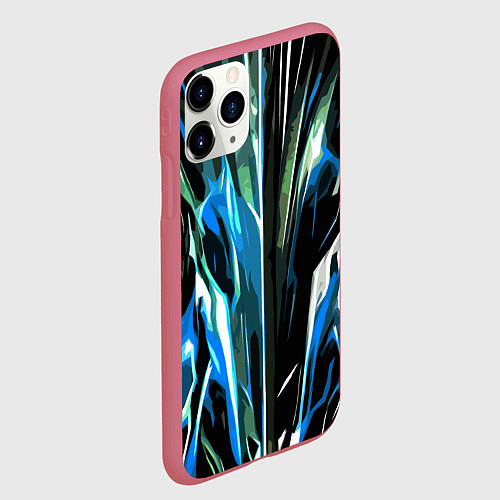 Чехол iPhone 11 Pro матовый Бело-синяя абстракция на чёрном фоне / 3D-Малиновый – фото 2