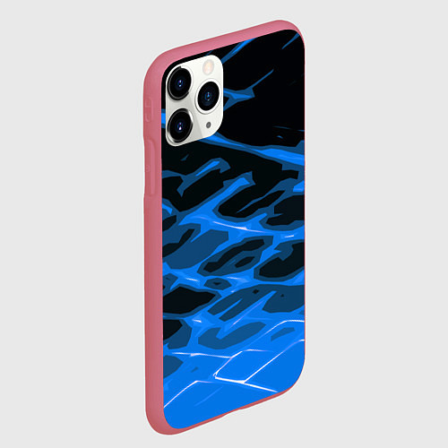 Чехол iPhone 11 Pro матовый Синие абстрактные полосы на чёрном фоне / 3D-Малиновый – фото 2