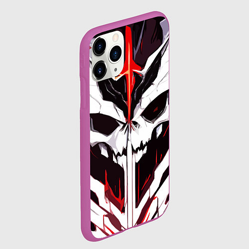 Чехол iPhone 11 Pro матовый Абстрактный белый череп и красные полосы / 3D-Фиолетовый – фото 2