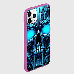 Чехол iPhone 11 Pro матовый Неоновый кибер череп - нейроарт микросхема, цвет: 3D-фиолетовый — фото 2