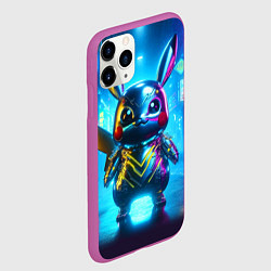 Чехол iPhone 11 Pro матовый Neon cyber Pikachu made of metal steel - ai art, цвет: 3D-фиолетовый — фото 2