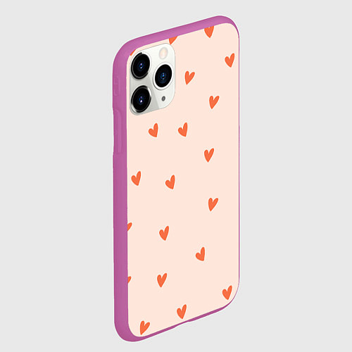 Чехол iPhone 11 Pro матовый Разбросанные сердца - паттерн / 3D-Фиолетовый – фото 2