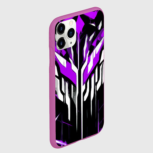 Чехол iPhone 11 Pro матовый Purple and white abstraction on a black background / 3D-Фиолетовый – фото 2