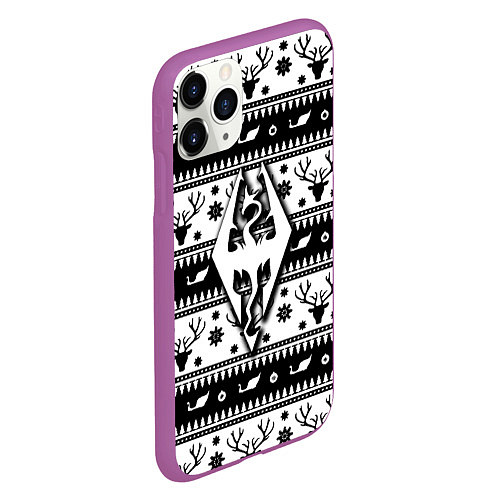 Чехол iPhone 11 Pro матовый The Elder Scrolls winter deer pattern / 3D-Фиолетовый – фото 2