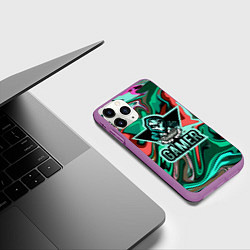 Чехол iPhone 11 Pro матовый Gamer - лого череп с игровым джойстиком, цвет: 3D-фиолетовый — фото 2