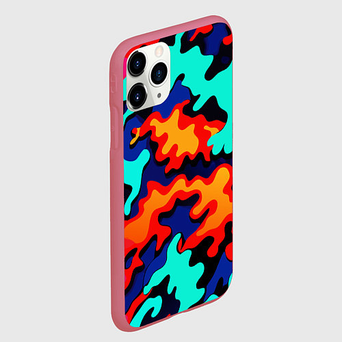 Чехол iPhone 11 Pro матовый Разноцветный кислотный камуфляж / 3D-Малиновый – фото 2