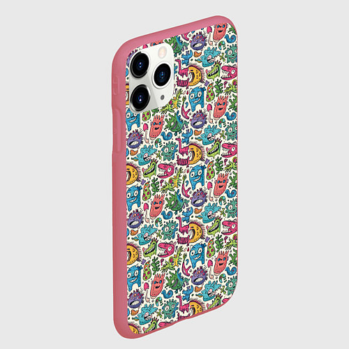 Чехол iPhone 11 Pro матовый Лесные чудовища / 3D-Малиновый – фото 2