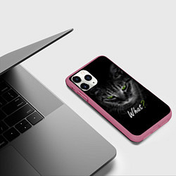 Чехол iPhone 11 Pro матовый Недобрый кот с зелёными глазами - What?, цвет: 3D-малиновый — фото 2