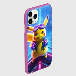 Чехол iPhone 11 Pro матовый Прикольный Пикачу на крыше небоскрёба - нейроарт, цвет: 3D-фиолетовый — фото 2