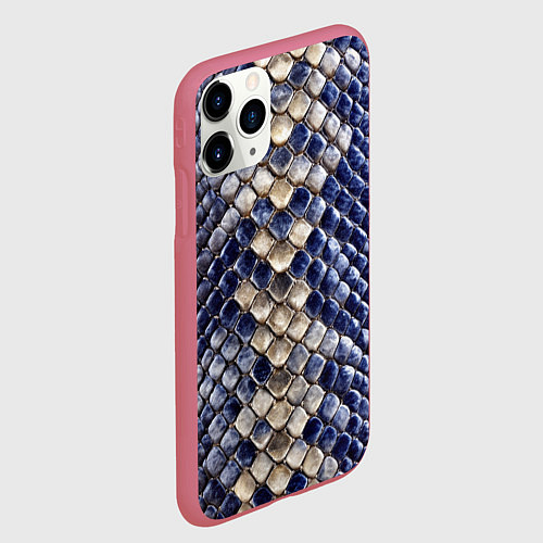 Чехол iPhone 11 Pro матовый Синяя и серая кожа змеи / 3D-Малиновый – фото 2
