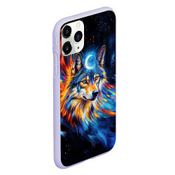 Чехол iPhone 11 Pro матовый Волк и луна - импрессионизм, цвет: 3D-светло-сиреневый — фото 2
