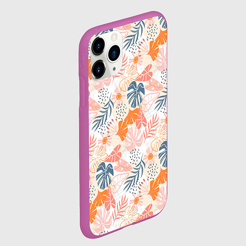 Чехол iPhone 11 Pro матовый Паттерн узор листьев / 3D-Фиолетовый – фото 2