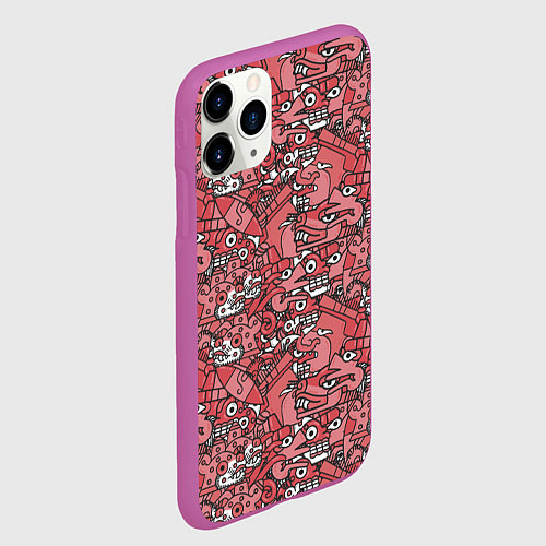 Чехол iPhone 11 Pro матовый Ацтеки и звери / 3D-Фиолетовый – фото 2