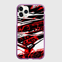 Чехол iPhone 11 Pro матовый Красно-чёрная агрессивная абстракция на белом фоне, цвет: 3D-фиолетовый