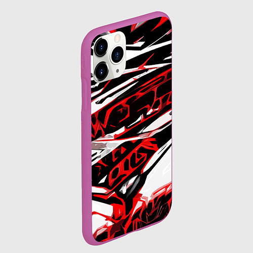 Чехол iPhone 11 Pro матовый Красно-чёрная агрессивная абстракция на белом фоне / 3D-Фиолетовый – фото 2