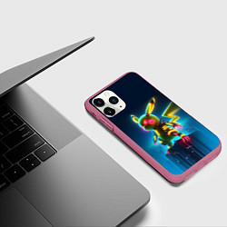Чехол iPhone 11 Pro матовый Кибер Пикачу охотник с когтями - неоновое свечение, цвет: 3D-малиновый — фото 2