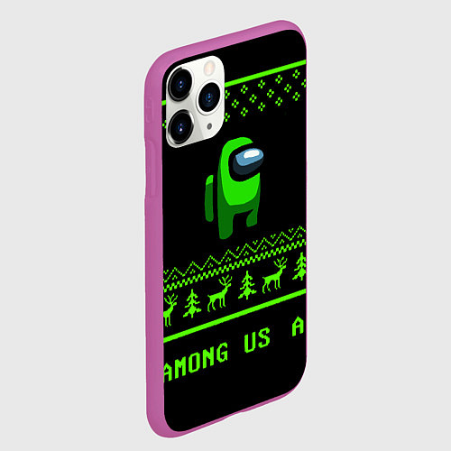 Чехол iPhone 11 Pro матовый Among us зелёный / 3D-Фиолетовый – фото 2