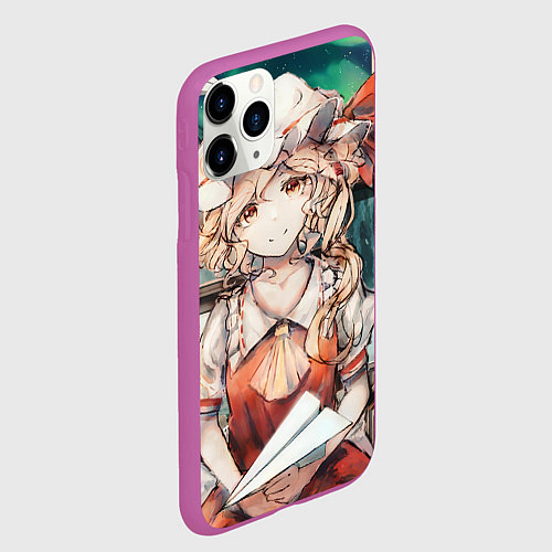 Чехол iPhone 11 Pro матовый Touhou Project Flandre милая с бумажным самолётико / 3D-Фиолетовый – фото 2