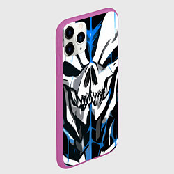 Чехол iPhone 11 Pro матовый Белый череп и синие полосы на чёрном фоне, цвет: 3D-фиолетовый — фото 2