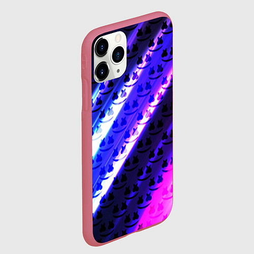 Чехол iPhone 11 Pro матовый Marshmello неоновый паттерн / 3D-Малиновый – фото 2