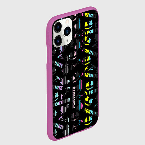 Чехол iPhone 11 Pro матовый Marshmello black fortnite / 3D-Фиолетовый – фото 2