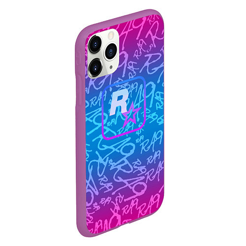 Чехол iPhone 11 Pro матовый Rock star neon / 3D-Фиолетовый – фото 2
