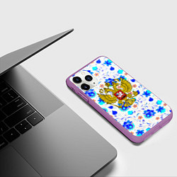 Чехол iPhone 11 Pro матовый Герб РФ гжель, цвет: 3D-фиолетовый — фото 2
