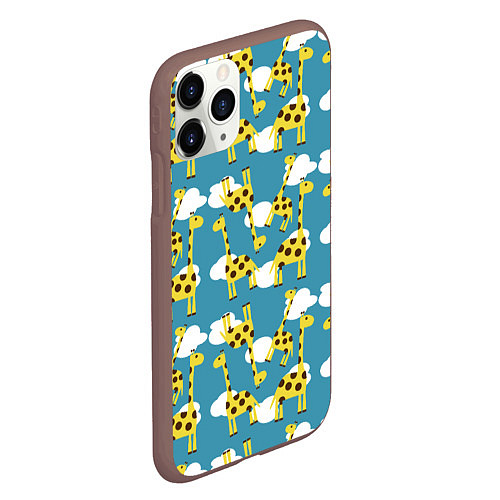 Чехол iPhone 11 Pro матовый Жирафы в облаках / 3D-Коричневый – фото 2