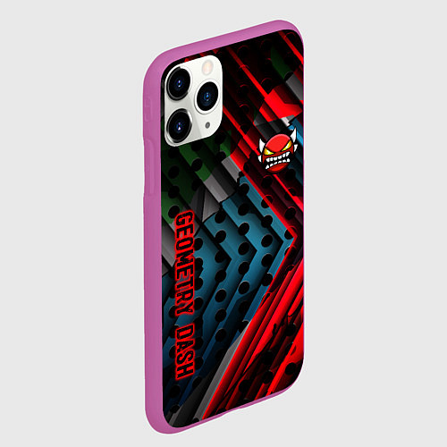 Чехол iPhone 11 Pro матовый Geometry dash game steel / 3D-Фиолетовый – фото 2