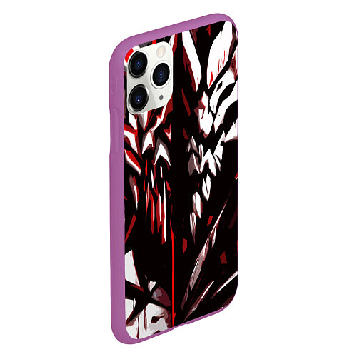 Чехол iPhone 11 Pro матовый White and red abstraction on a black background / 3D-Фиолетовый – фото 2