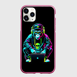 Чехол iPhone 11 Pro матовый Неоновая обезьяна хакер в хип хоп стиле, цвет: 3D-малиновый