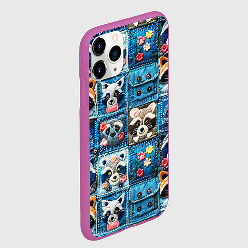 Чехол iPhone 11 Pro матовый Пэчворк с энотами / 3D-Фиолетовый – фото 2