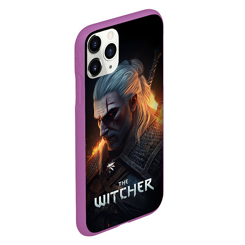 Чехол iPhone 11 Pro матовый The Witcher and fire / 3D-Фиолетовый – фото 2