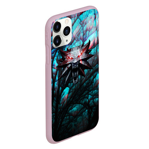 Чехол iPhone 11 Pro матовый The Witcher logo night / 3D-Розовый – фото 2