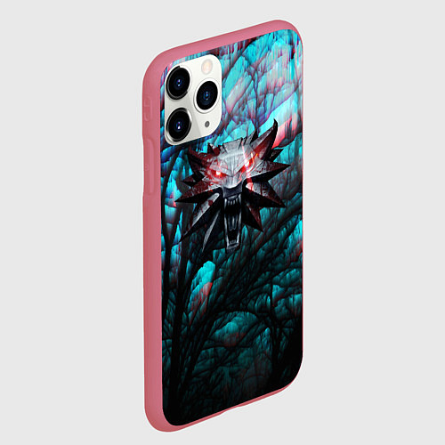 Чехол iPhone 11 Pro матовый The Witcher logo night / 3D-Малиновый – фото 2