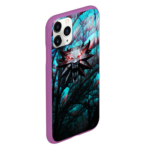 Чехол iPhone 11 Pro матовый The Witcher logo night / 3D-Фиолетовый – фото 2