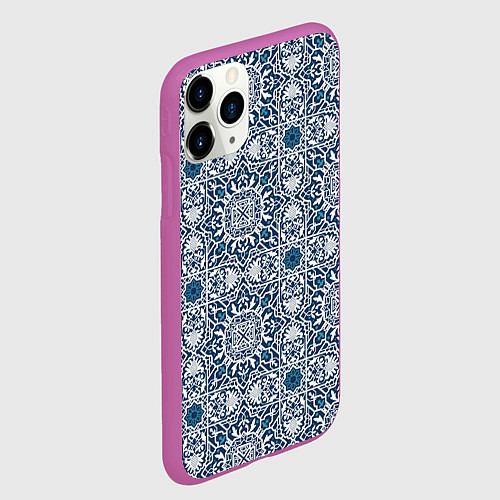 Чехол iPhone 11 Pro матовый Геометрический узор бело-синий / 3D-Фиолетовый – фото 2