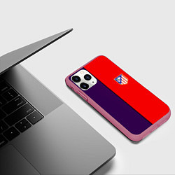 Чехол iPhone 11 Pro матовый Атлетико полосы, цвет: 3D-малиновый — фото 2