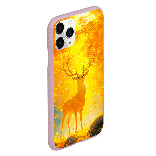 Чехол iPhone 11 Pro матовый Золотой олень в осеннем лесу / 3D-Розовый – фото 2
