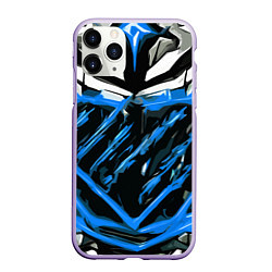 Чехол iPhone 11 Pro матовый Blue and white abstraction on a black background, цвет: 3D-светло-сиреневый