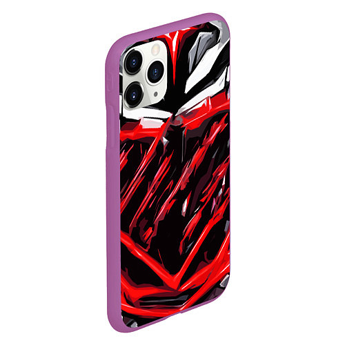 Чехол iPhone 11 Pro матовый Red and white abstraction on a black background / 3D-Фиолетовый – фото 2