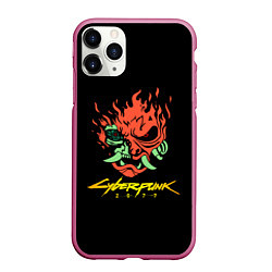 Чехол iPhone 11 Pro матовый Cyberpunk 2077 logo, цвет: 3D-малиновый