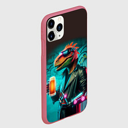 Чехол iPhone 11 Pro матовый Чувак пивозавр - киберпанк фантазия, цвет: 3D-малиновый — фото 2